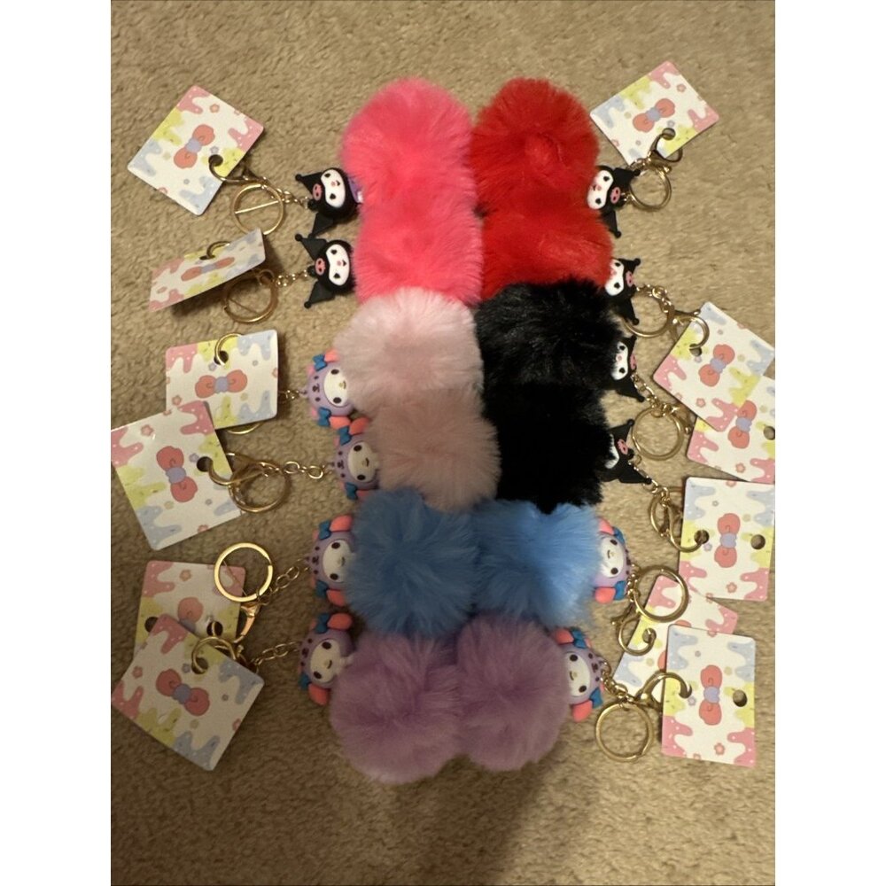 LOT of Monster Jingle Bell Pom Pom Furry Keychains NEW in Bag 12 Pieces